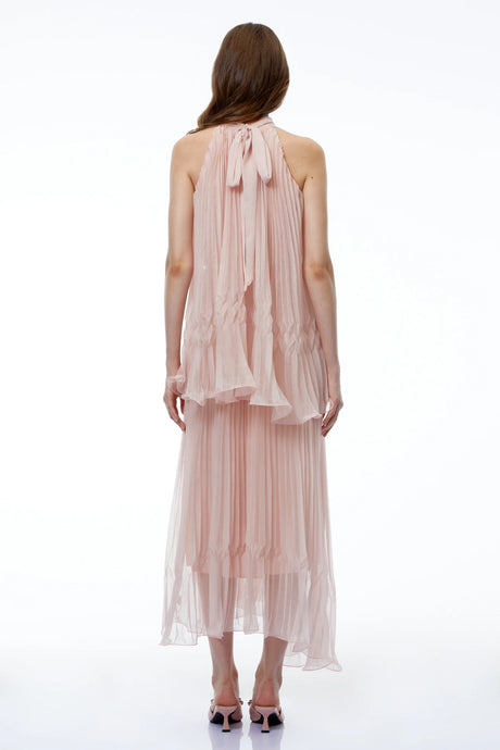 Atawhai Pink Sleeveless Pleated Midi Dress