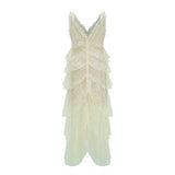 Atousa Green Layered Floral Lace Maxi Dress with Bow
