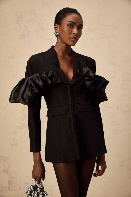 Aubree Blazer - Shawl Lapels - Boned Waist - Ruffled Detailing - Panelled Design