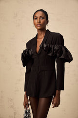 Aubree Blazer - Shawl Lapels - Boned Waist - Ruffled Detailing - Panelled Design