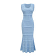 Aubree Midi Dress Blue Crochet - Knit Ruffled Trim