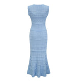 Aubree Midi Dress Blue Crochet - Knit Ruffled Trim