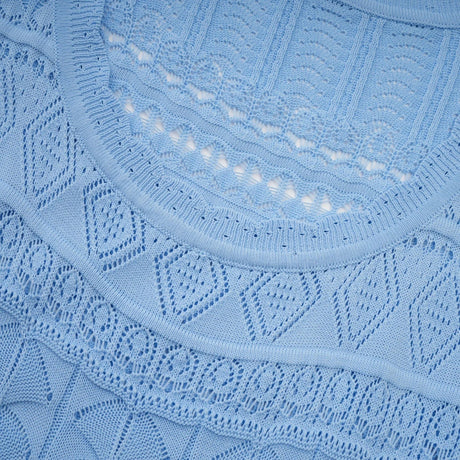 Aubree Midi Dress Blue Crochet - Knit Ruffled Trim
