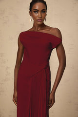 Aubree Midi Dress Red Pleated Draped Calf - Length Zip Fastening
