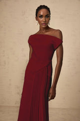 Aubree Midi Dress Red Pleated Draped Calf - Length Zip Fastening