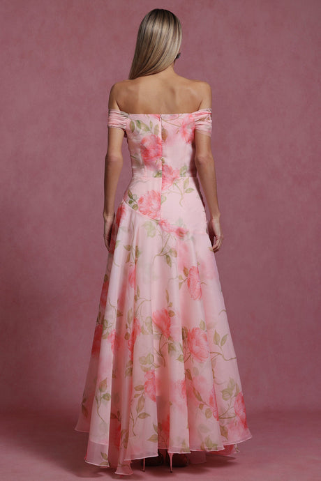 Aubree Pink Floral Off-Shoulder Ruffle Dress
