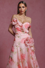 Aubree Pink Floral Off-Shoulder Ruffled Dress