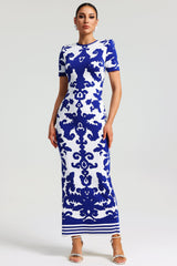 Aubrey Blue Jacquard Bandage Maxi Dress