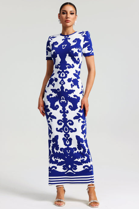 Aubrey Blue Jacquard Bandage Maxi Dress