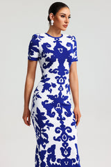 Aubrey Blue Jacquard Bandage Maxi Dress