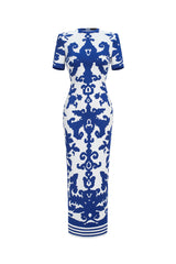 Aubrey Blue Jacquard Bandage Maxi Dress