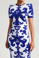 Aubrey Blue Jacquard Bandage Maxi Dress
