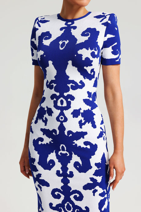 Aubrey Blue Jacquard Bandage Maxi Dress