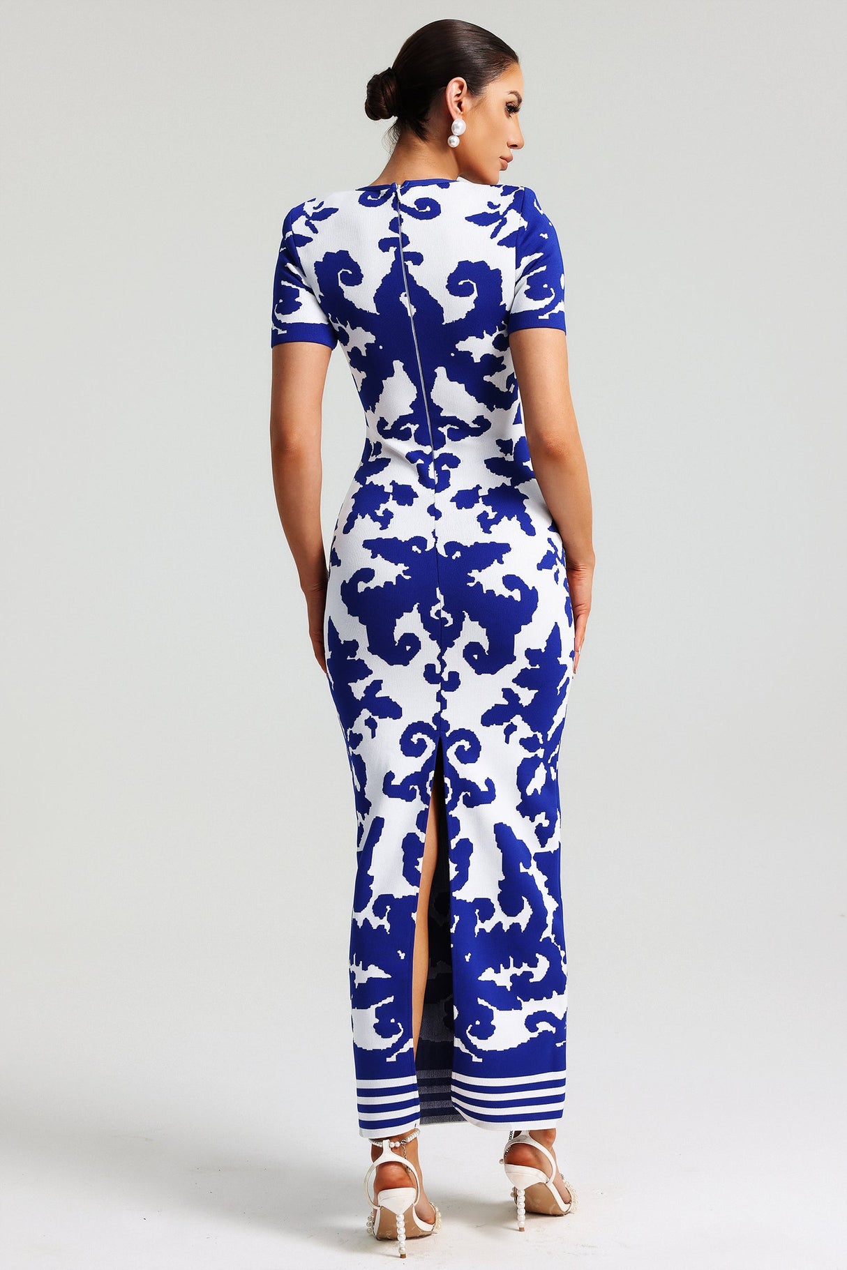 Aubrey Blue Jacquard Bandage Maxi Dress