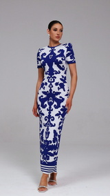 Aubrey Blue Jacquard Bandage Maxi Dress
