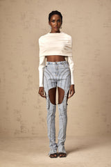 Aubrey Cropped Top - Long Sleeve - Cowl Neck - Off the Shoulder - Ruched Detailing