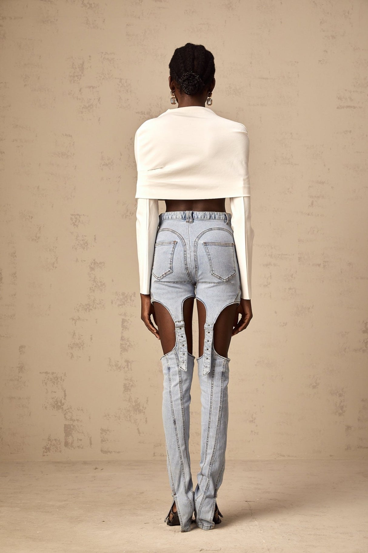 Aubrey Cropped Top - Long Sleeve - Cowl Neck - Off the Shoulder - Ruched Detailing