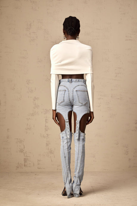 Aubrey Cropped Top - Long Sleeve - Cowl Neck - Off the Shoulder - Ruched Detailing