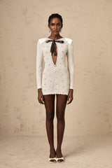 Aubrey Mini Dress - Crew Neck - Long Sleeves - Shoulder Pads - Cut - Out Design