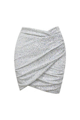 Aubrey Silver Sequin V-Neck Dress with Structured Sleeves for Evening Wear