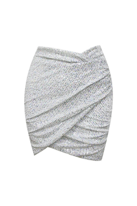 Aubrey Silver Sequin V-Neck Dress with Structured Sleeves for Evening Wear