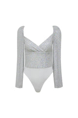 Aubrey Silver Sequin V-Neckline Dress