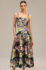 Audrey Black Floral Maxi Dress Halter Neckline Ruched Bust Wedding Garden Party Elegant Fashion Style
