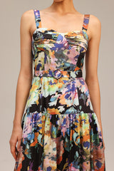 Audrey Black Floral Maxi Dress Halter Neckline Ruched Bust
