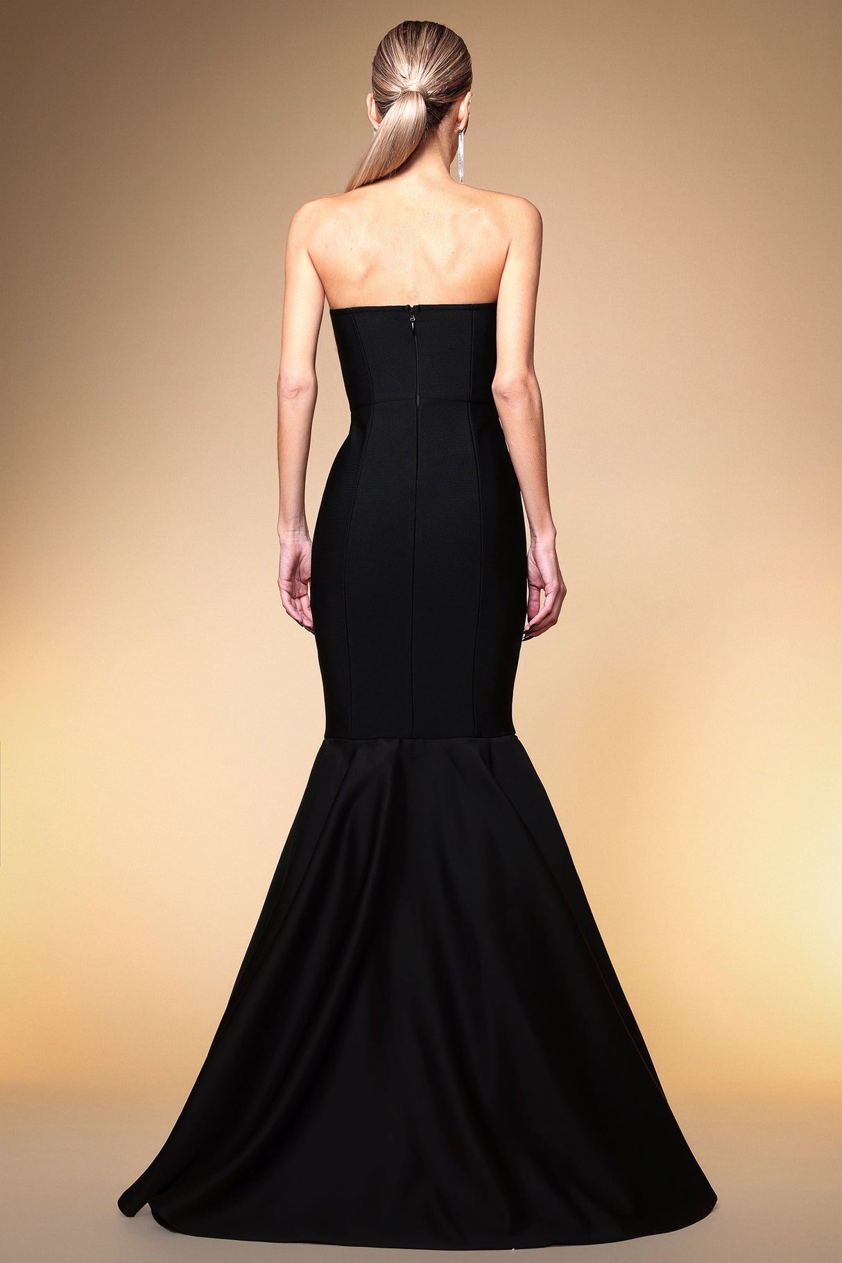 Audrey Black Mermaid Dress with Strapless Design and Cut-Out Detailing