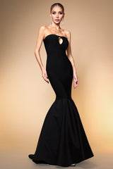 Audrey Black Mermaid Dress with Keyhole Neckline and Cut-Out Detailing
