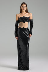 Audrey Black Sequined Maxi Dress with Cut-Out Waist Detail