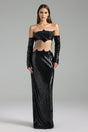 Audrey Black Sequined Maxi Dress with Cut-Out Waist Detail