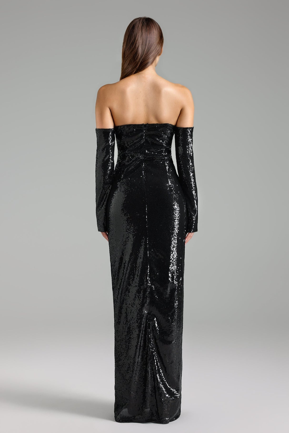 Audrey Black Sequined Off-Shoulder Maxi Dress with Cut-Out Design