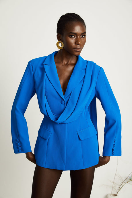 Audrey blue scarfembellished jacket