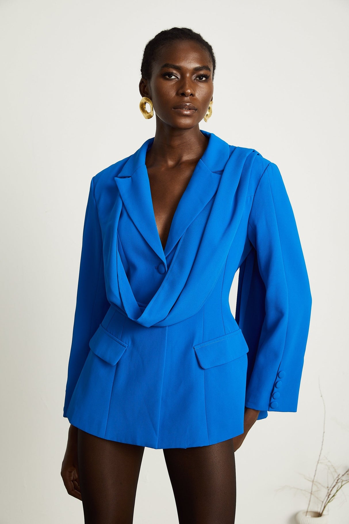 Audrey blue scarfembellished jacket