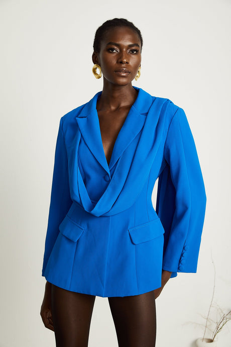 Audrey blue scarfembellished jacket
