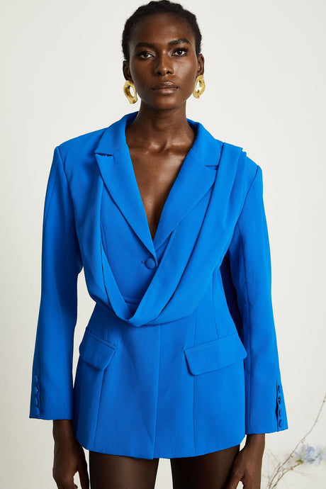 Audrey blue scarfembellished jacket