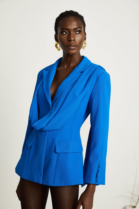 Audrey blue scarfembellished jacket
