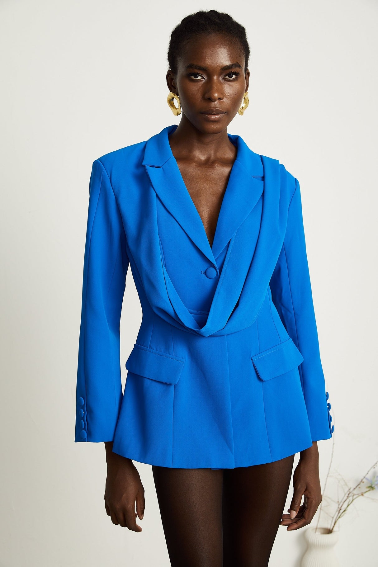 Audrey blue scarfembellished jacket
