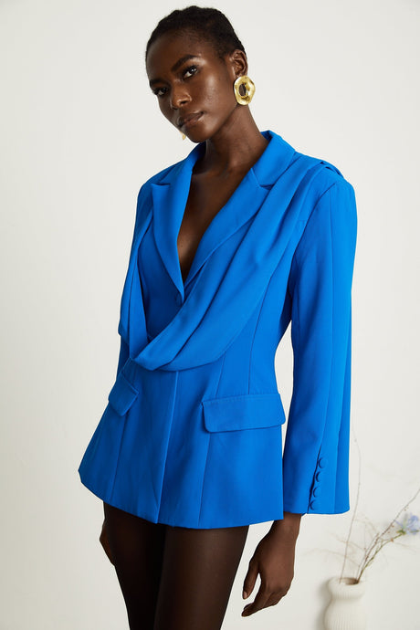Audrey blue scarfembellished jacket