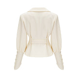 Audrey Jacket & Shorts Set - Notched Lapels - Crystal - Embellished Buttons - Cinched Waist - Flared Hem
