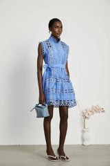 Audrey Mini Dress - Sleeveless - High Neck - Cut - out Design - Belted Waist