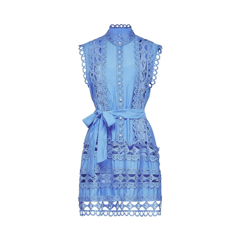 Audrey Mini Dress - Sleeveless - High Neck - Cut - out Design - Belted Waist
