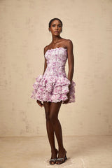 Augusta Mini Dress Purple 3D - Petal Tiered Tulle Off - Shoulder
