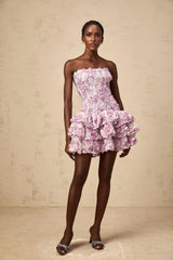 Augusta Mini Dress Purple 3D - Petal Tiered Tulle Off - Shoulder