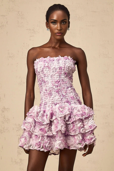 Augusta Mini Dress Purple 3D - Petal Tiered Tulle Off - Shoulder