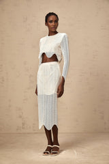 Augusta Skirt & Top Set - Wavy Woven Design - Openwork Detail - Scallop Hem - Cropped Length