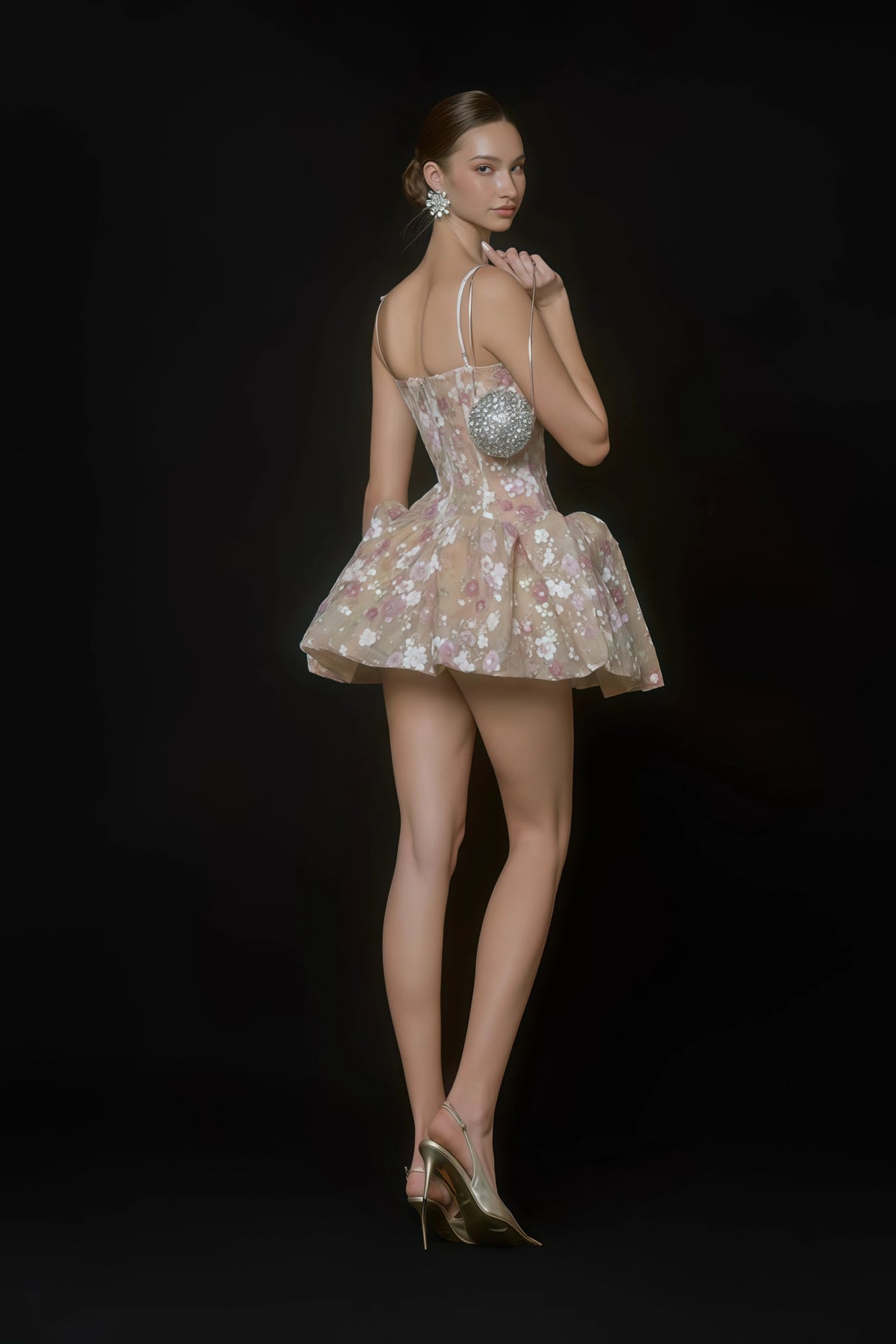Aureliana Nude Floral Embroidered Sequin Mini Dress