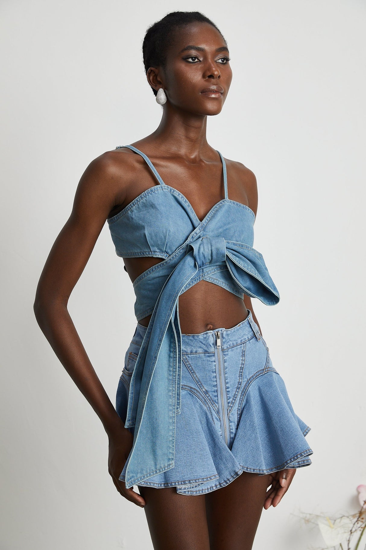 Aurélie bowdetail denim top