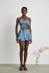Aurélie bowdetail denim top
